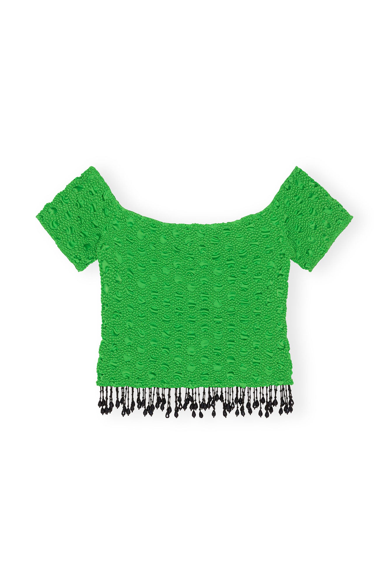 Smocked Satin Off Shoulder Top | Classic Green