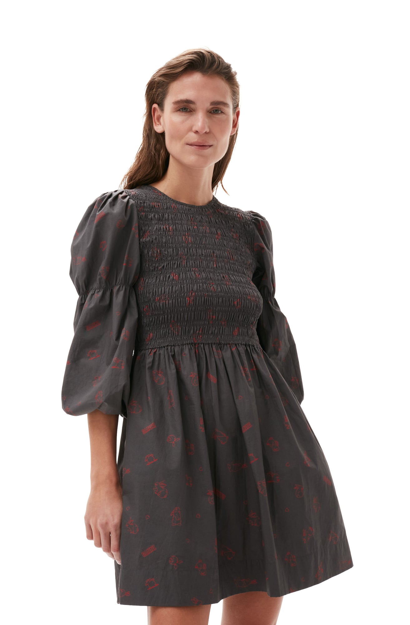 Bunny Print Dress | Volcanic Ash