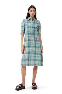 Seersucker Check Shirt Dress | Lagoon