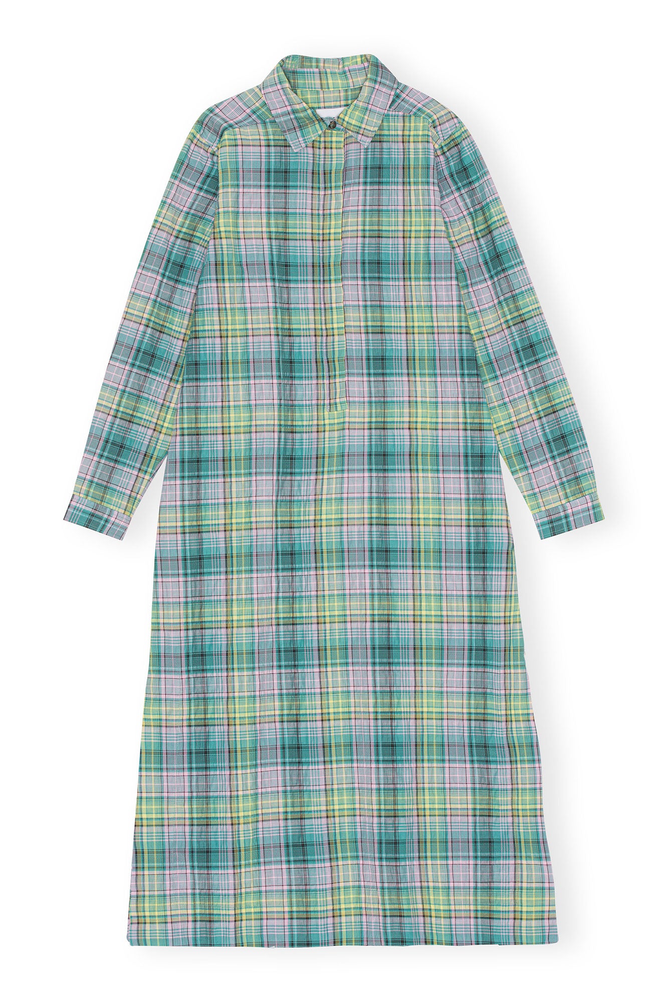 Seersucker Check Shirt Dress | Lagoon