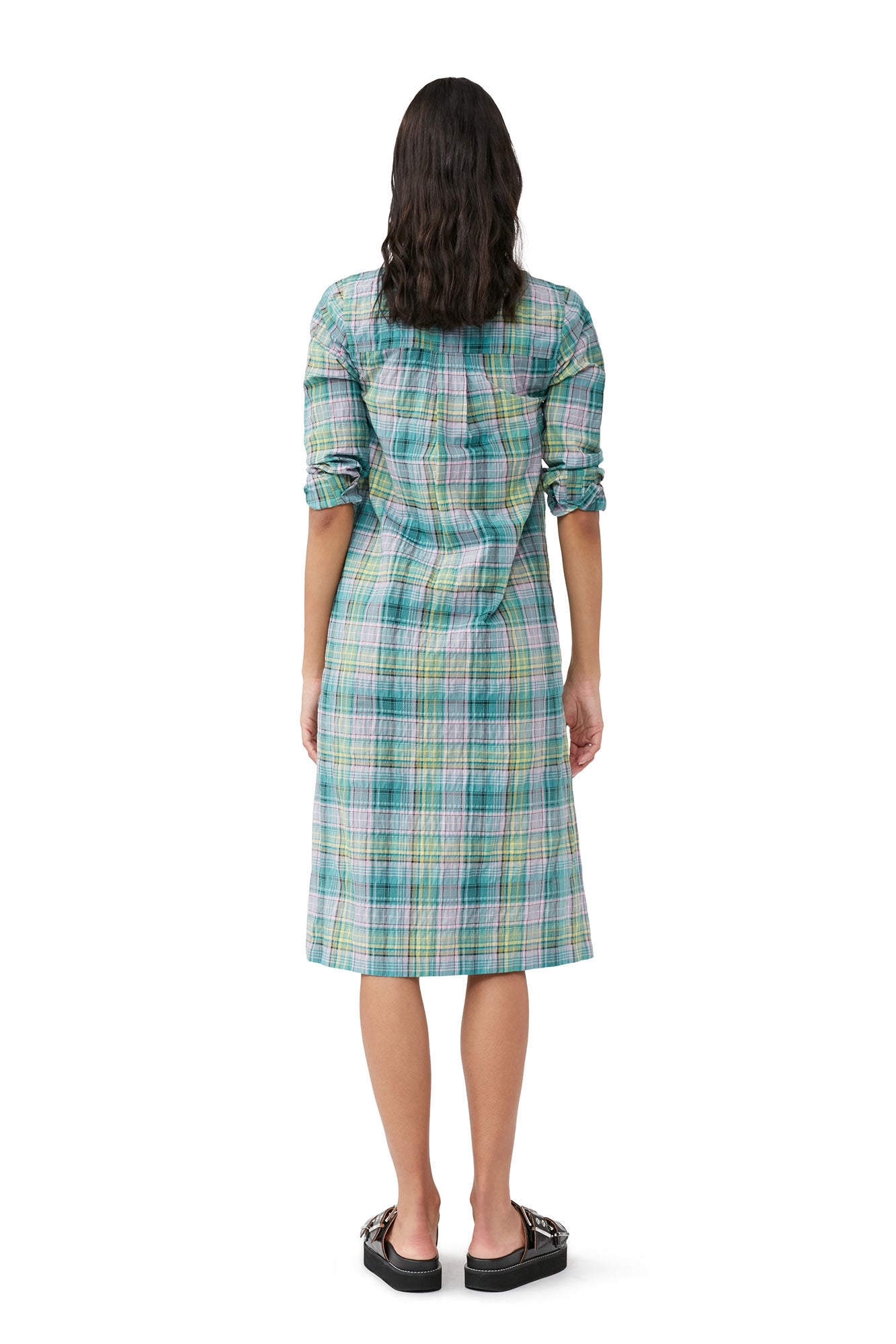 Seersucker Check Shirt Dress | Lagoon
