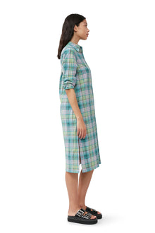 Seersucker Check Shirt Dress | Lagoon