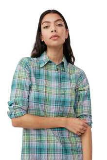 Seersucker Check Shirt Dress | Lagoon