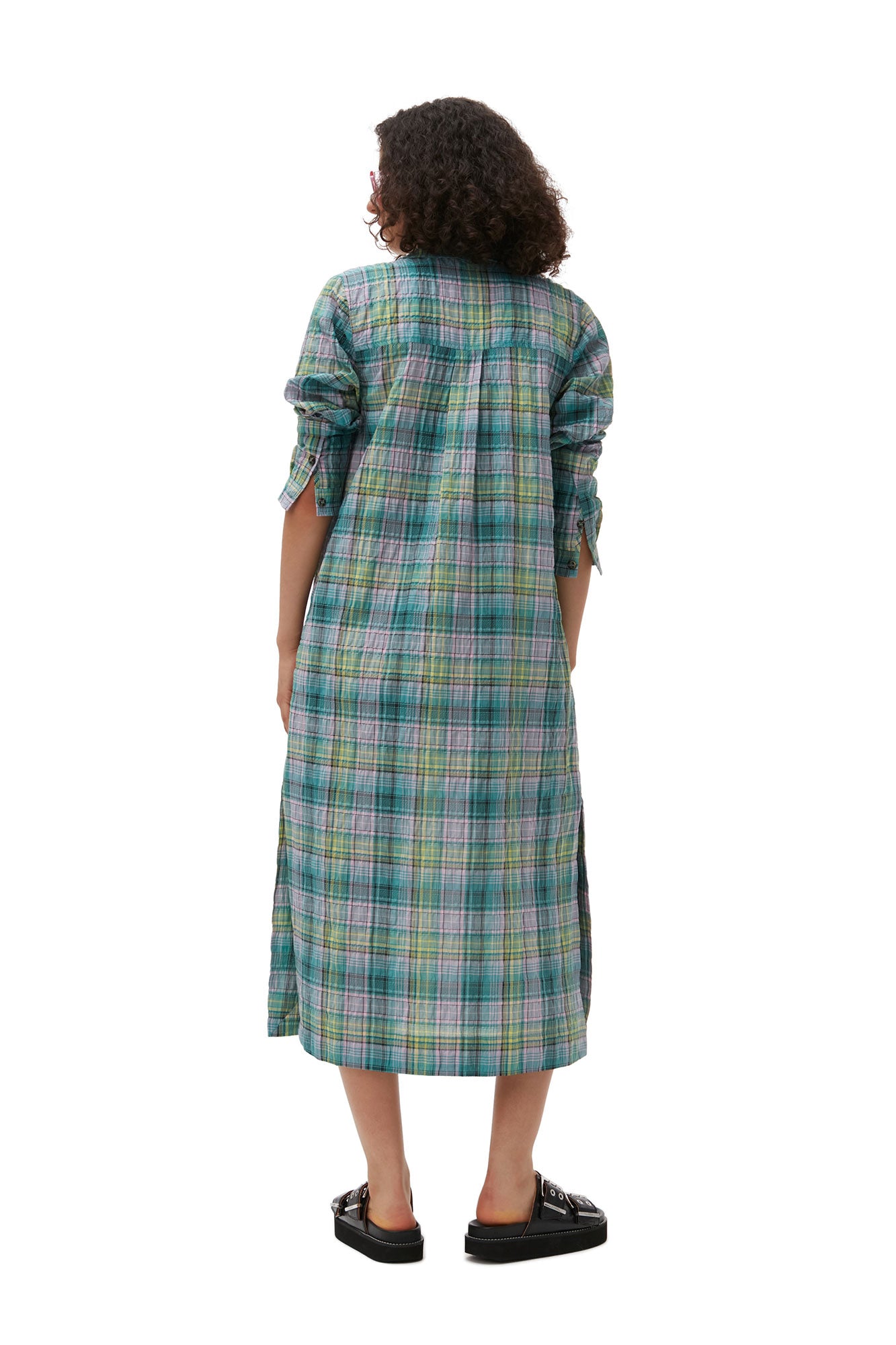 Seersucker Check Shirt Dress | Lagoon