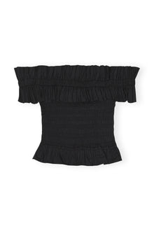 Cotton Poplin Off-shoulder Smock Top | Black