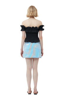 Cotton Poplin Off-shoulder Smock Top | Black