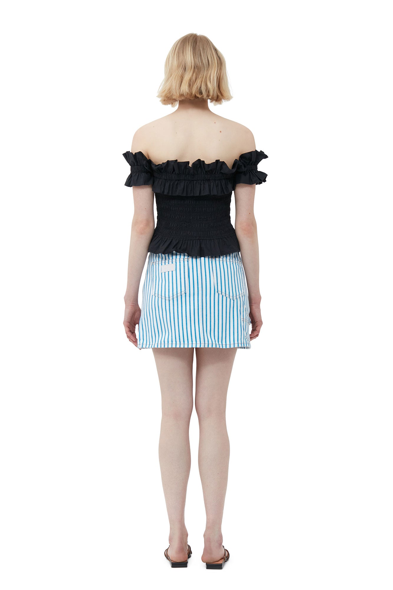 Cotton Poplin Off-shoulder Smock Top | Black