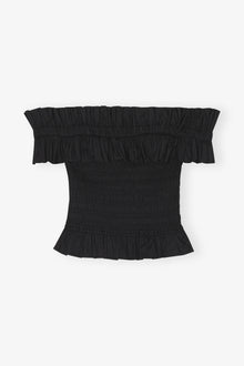 Cotton Poplin Off-shoulder Smock Top | Black