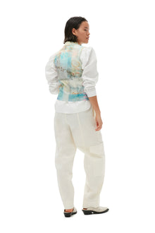 Washed Cotton Canvas Elasticated Curve Pants | Egret