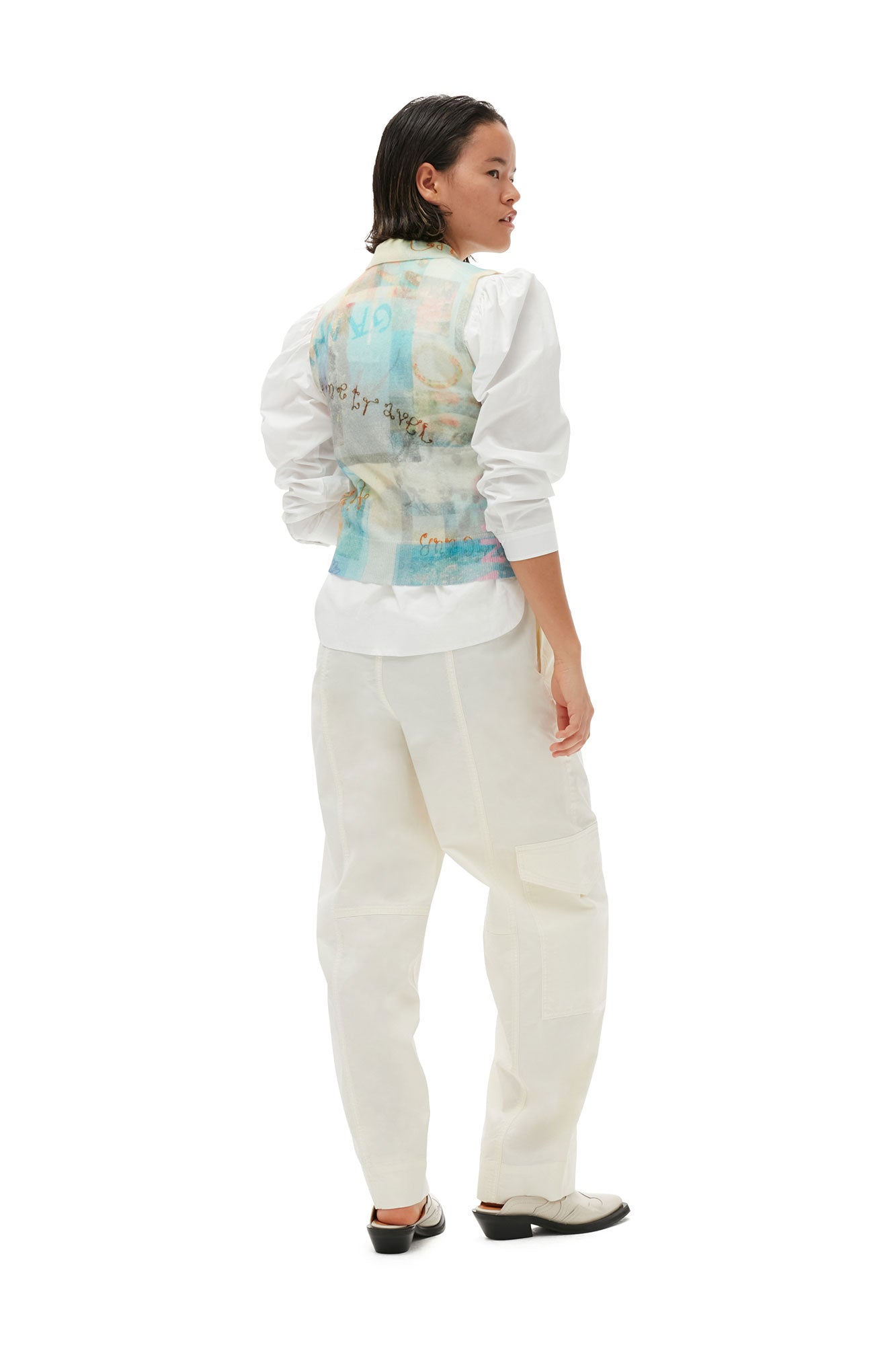 Washed Cotton Canvas Elasticated Curve Pants | Egret