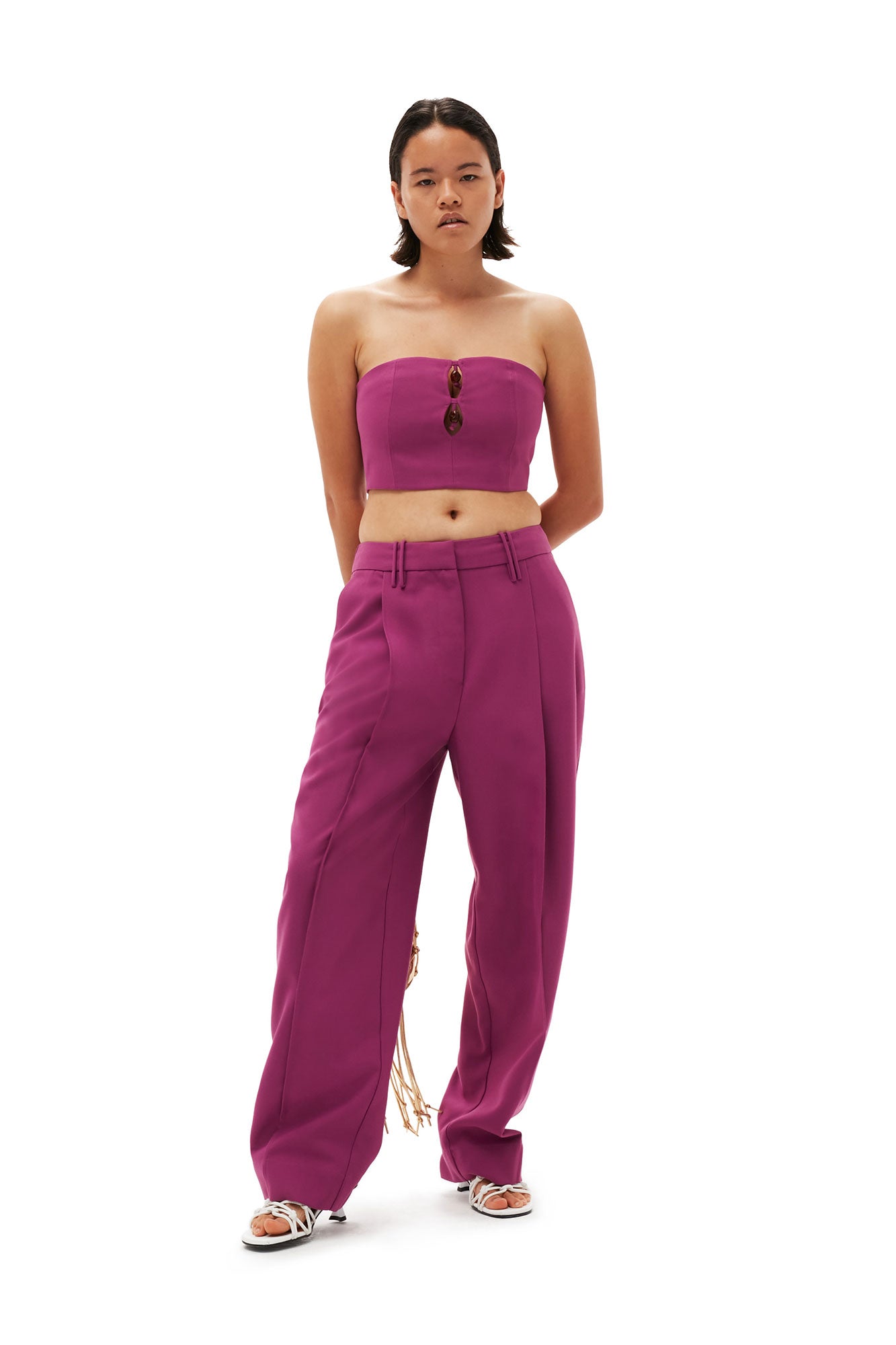 Summer Suiting Relaxed Pleated Trousers | Purple Wine