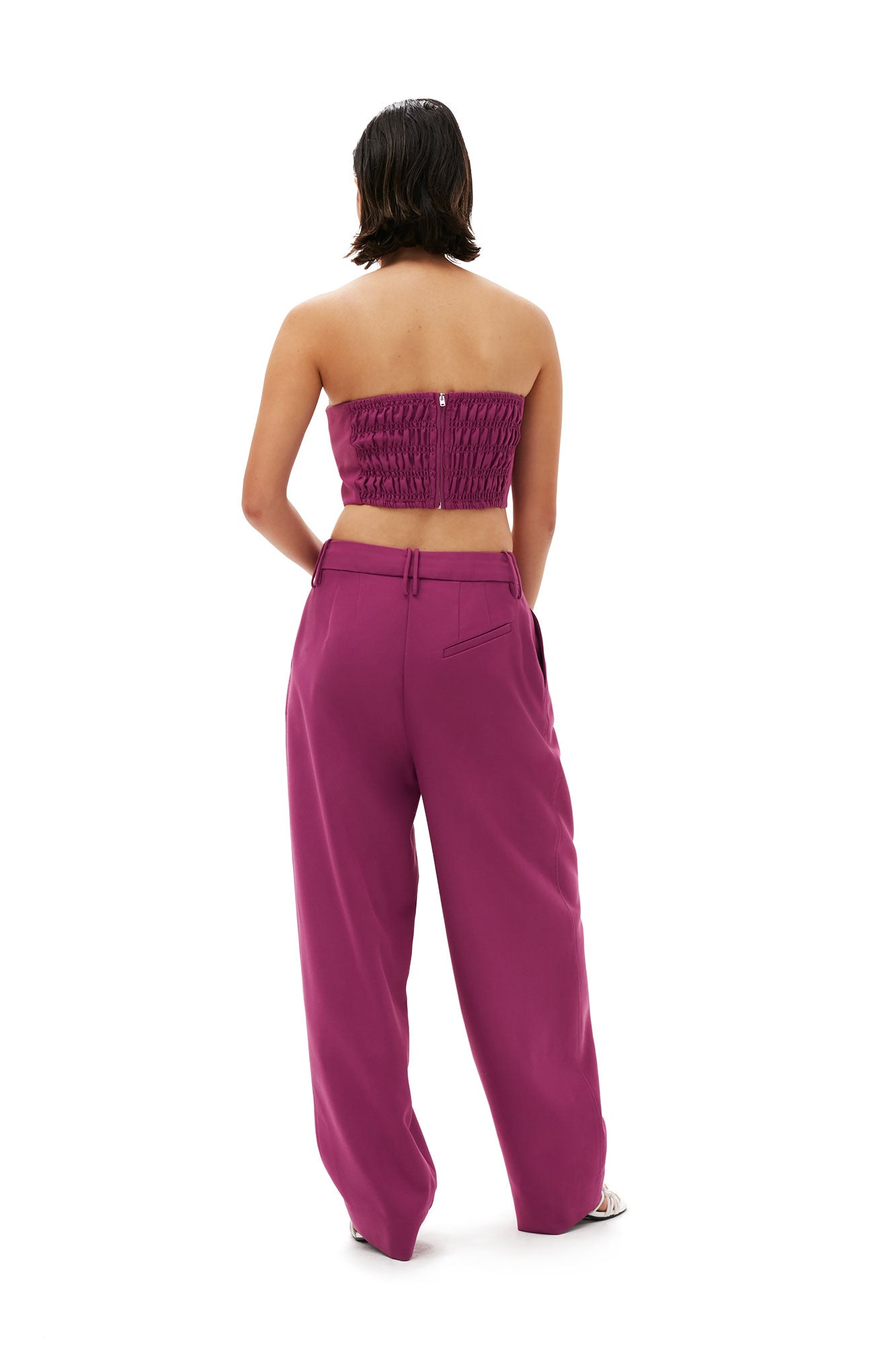 Summer Suiting Relaxed Pleated Trousers | Purple Wine