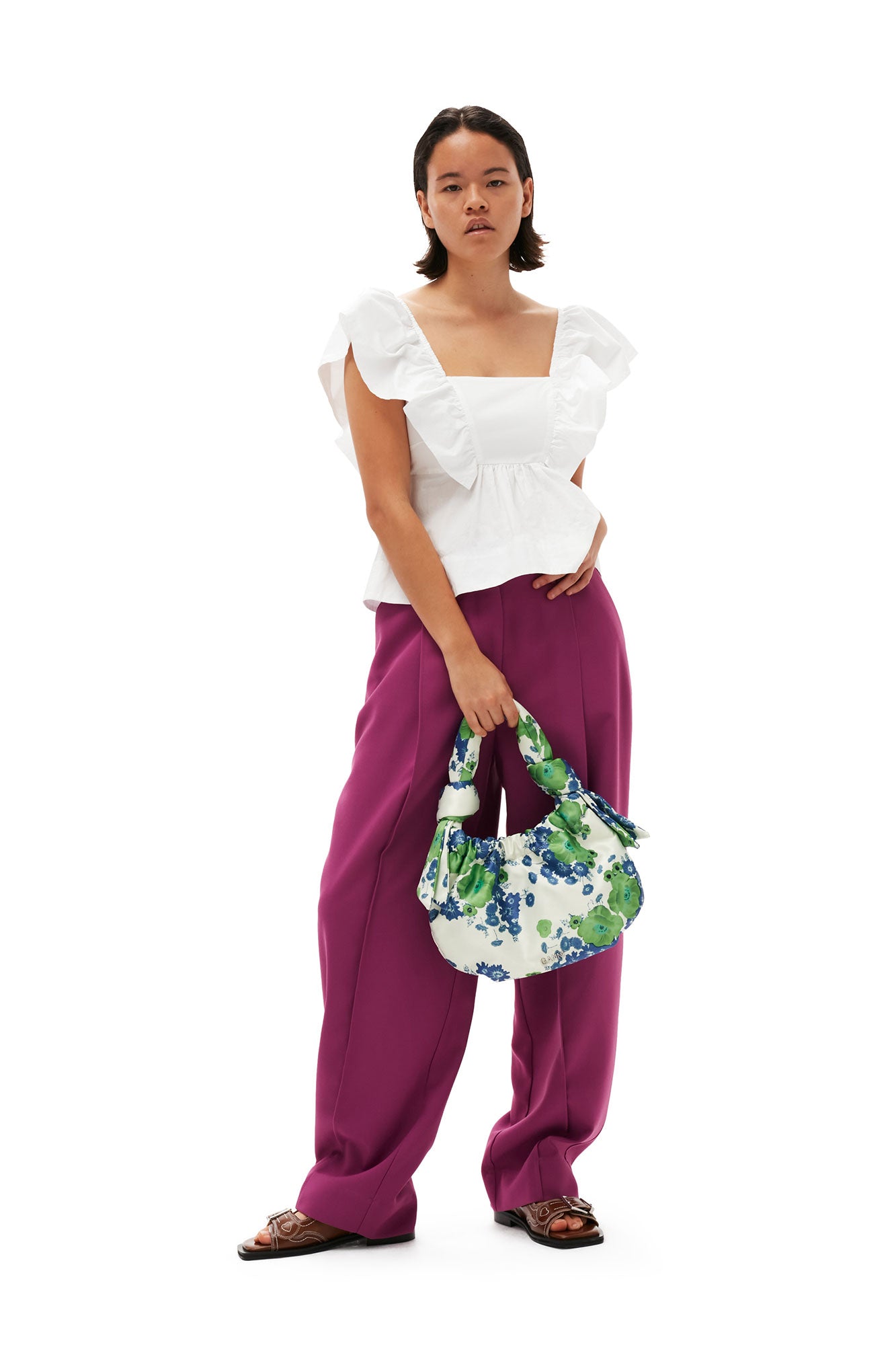 Summer Suiting Relaxed Pleated Trousers | Purple Wine