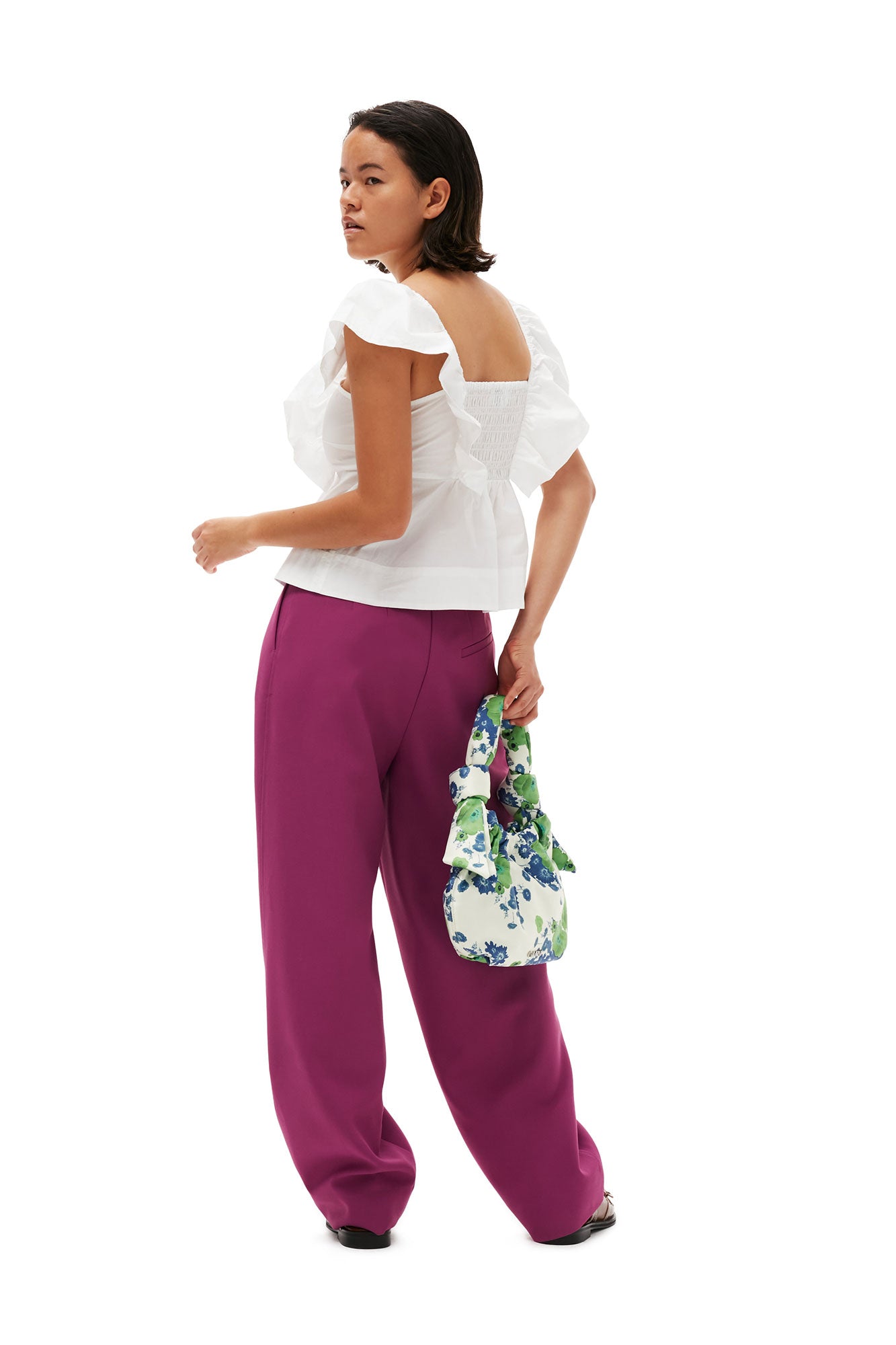 Summer Suiting Relaxed Pleated Trousers | Purple Wine