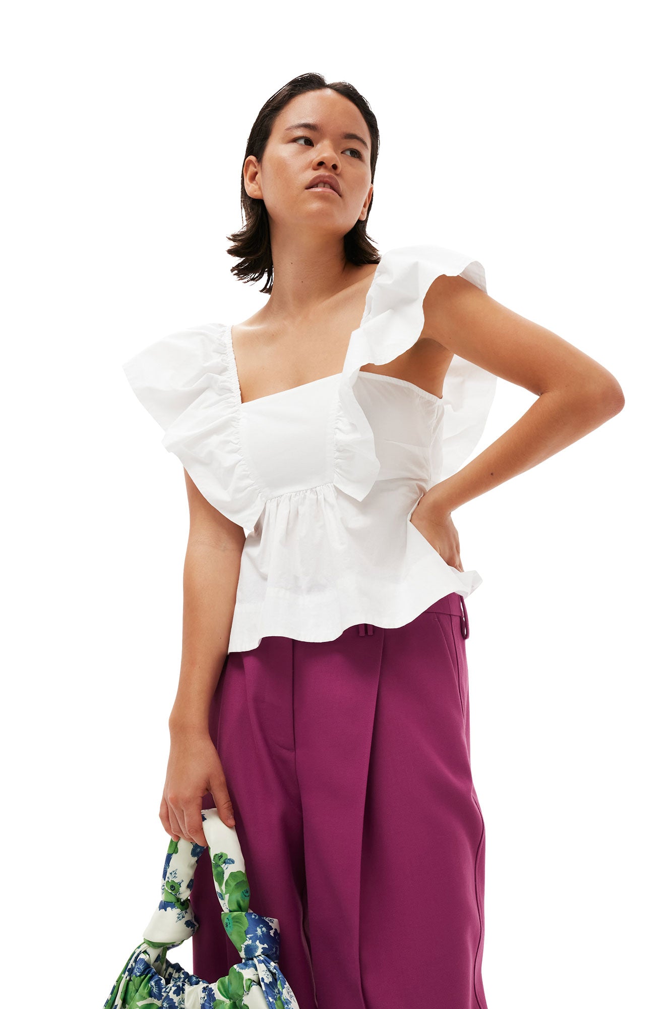 Summer Suiting Relaxed Pleated Trousers | Purple Wine