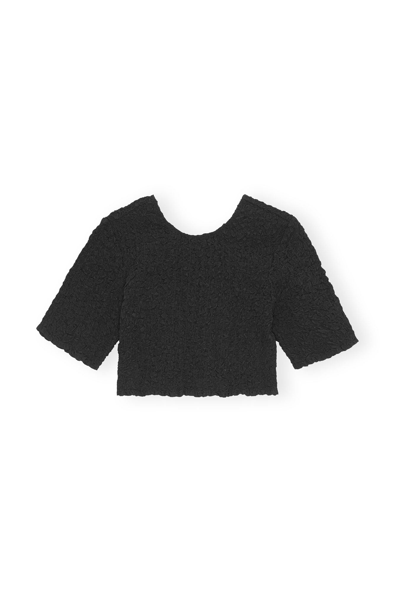 Cotton Poplin O-neck Cropped Smock Top | Black