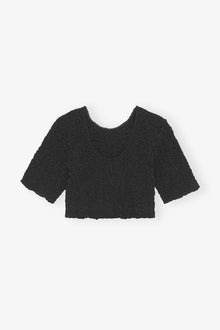 Cotton Poplin O-neck Cropped Smock Top | Black
