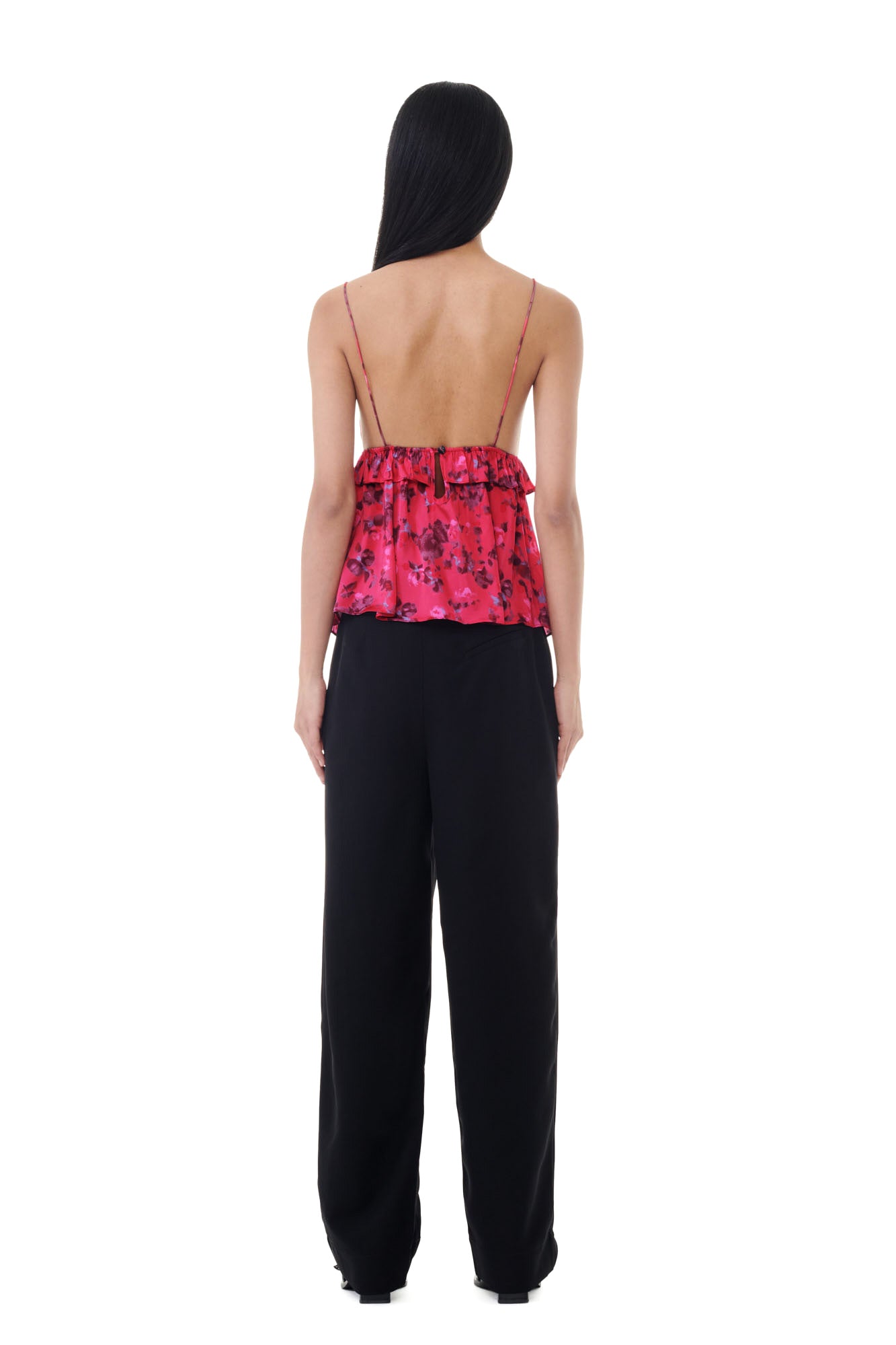 Drapey Melange Loose Mid Waist Pleat Pants | Black