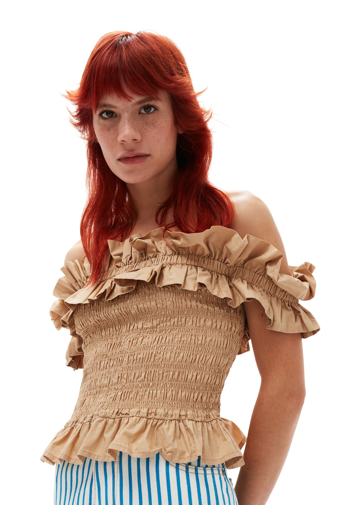 Cotton Poplin Off-Shoulder Smock Top | Curds and Whey