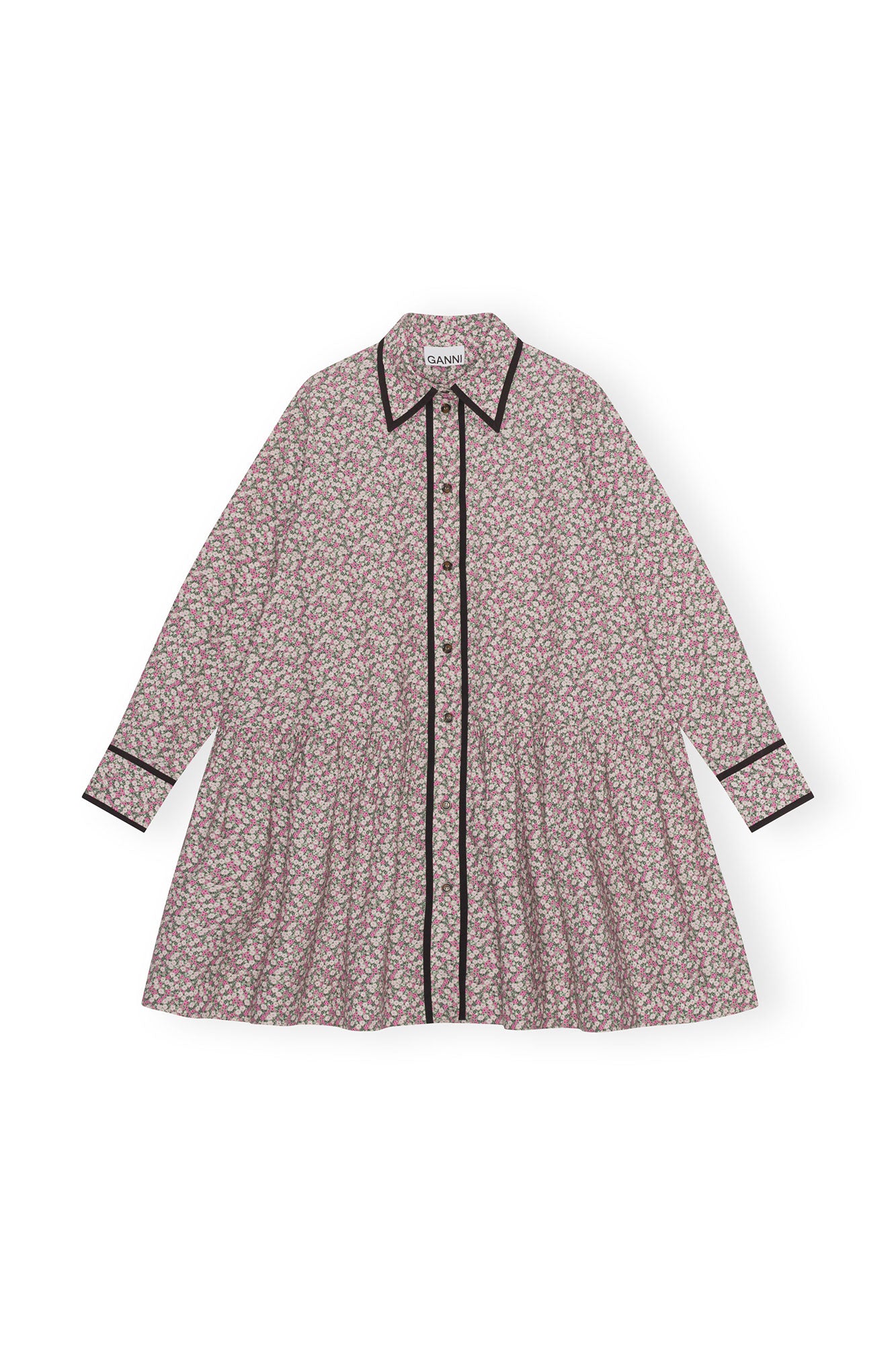 Printed Cotton Mini Shirt Dress | Frost Gray