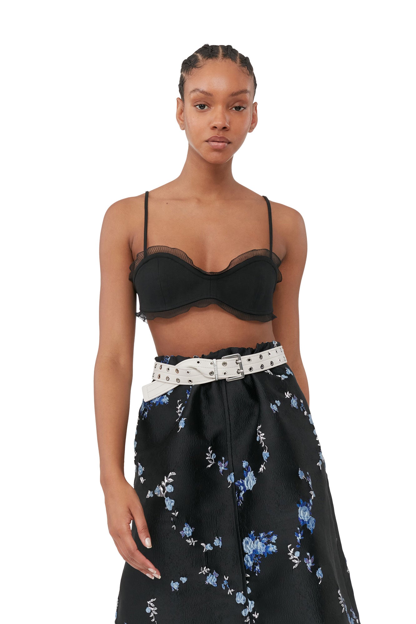 Cotton Suiting Strap Top | Black