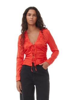 Crinkled Satin V-Neck Shirt | Grenadine
