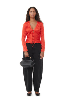 Crinkled Satin V-Neck Shirt | Grenadine