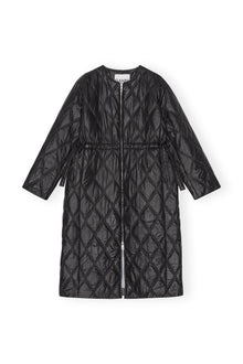 Shiny Quilt Long Coat | Black