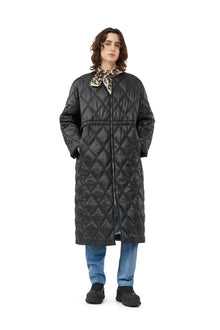 Shiny Quilt Long Coat | Black