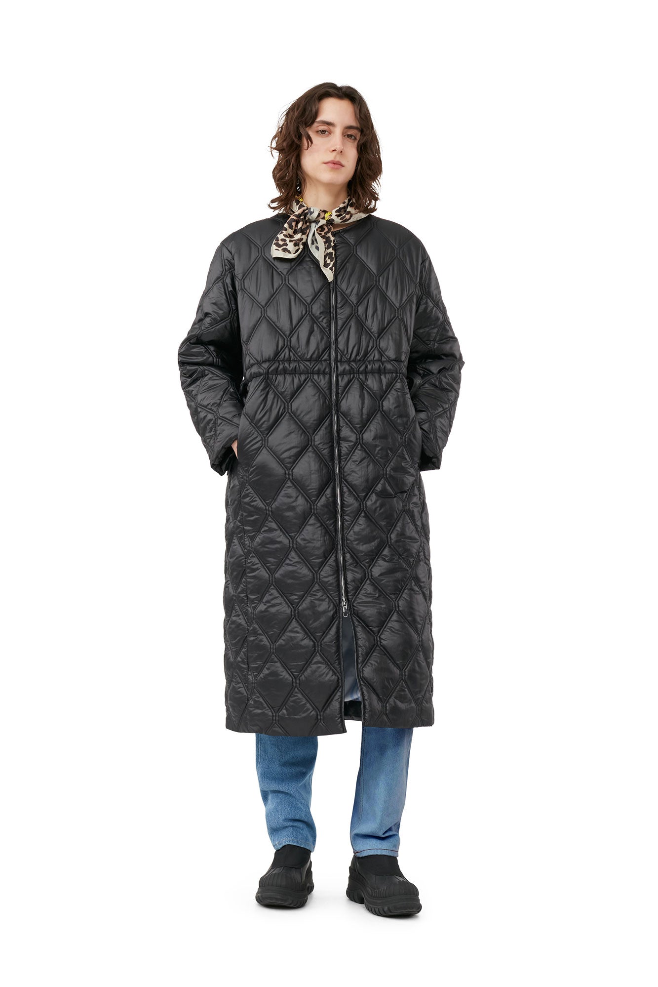 Shiny Quilt Long Coat | Black