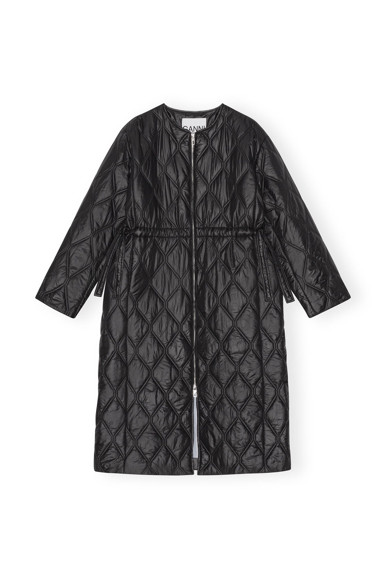 Shiny Quilt Long Coat | Black