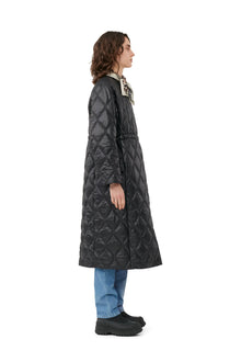 Shiny Quilt Long Coat | Black
