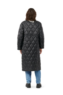 Shiny Quilt Long Coat | Black