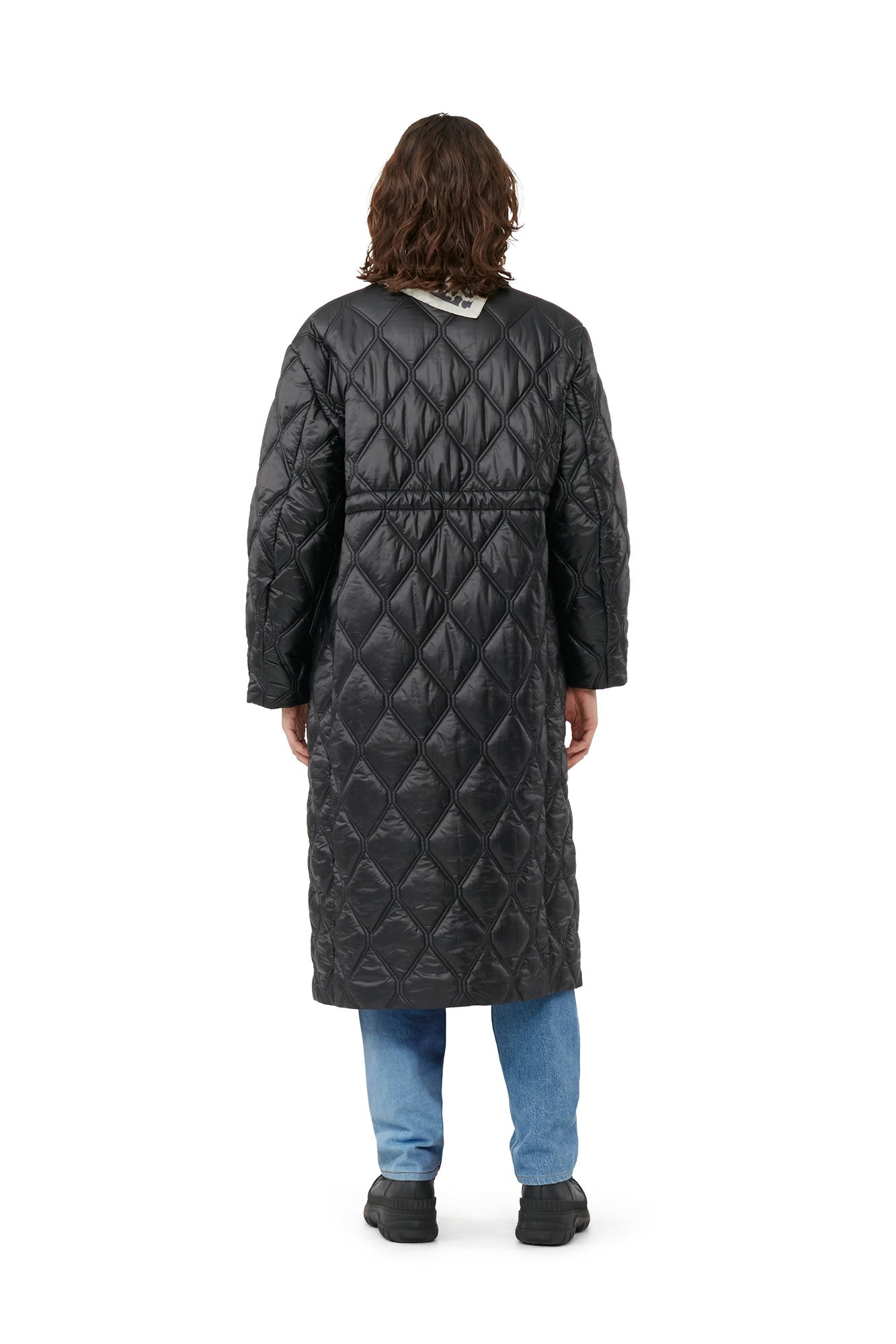 Shiny Quilt Long Coat | Black