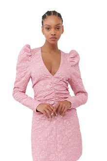 Stretch Jacquard V-Neck Mini Dress | Orchid Smoke