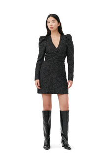 Jacquard V-Neck Mini Dress | Black