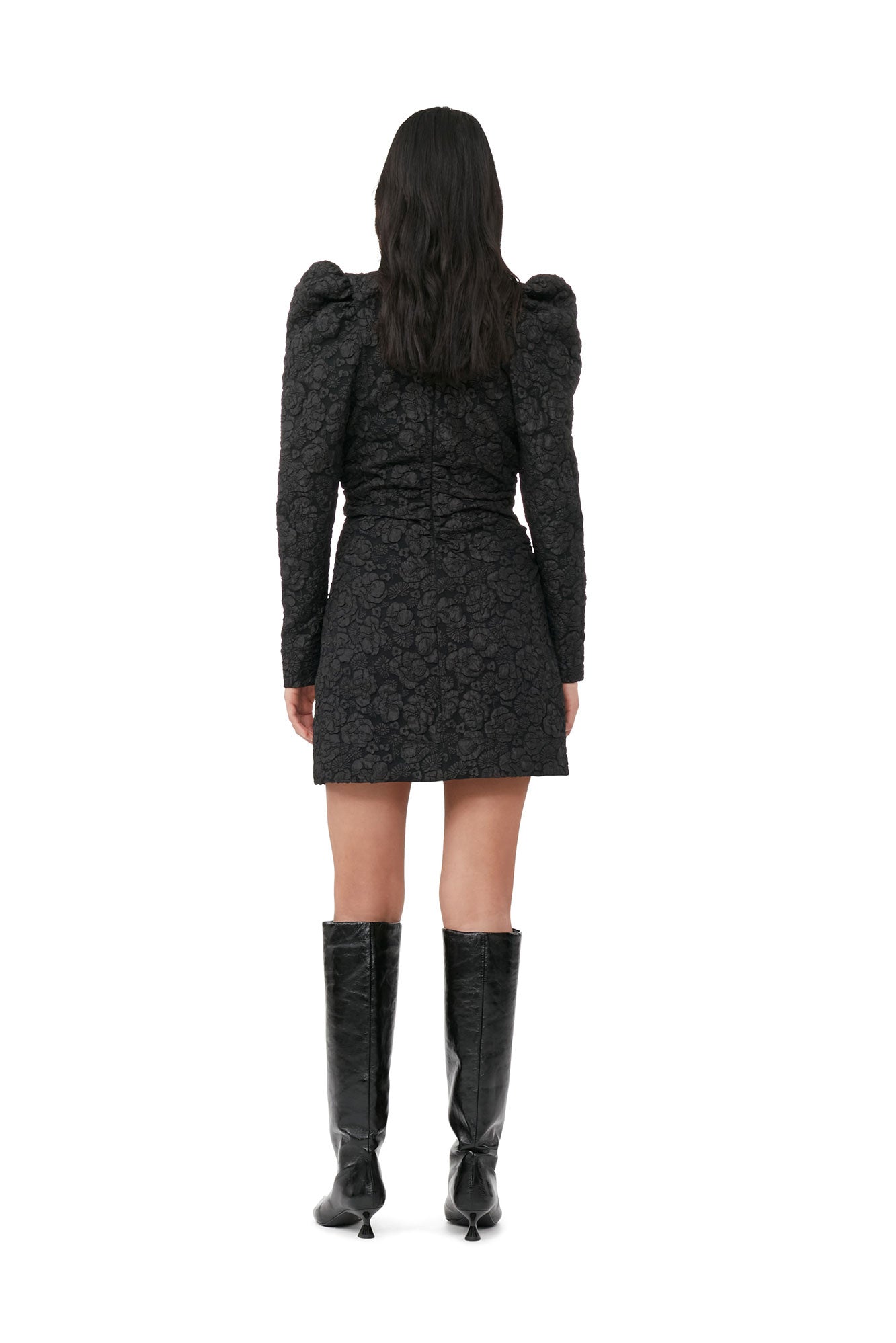 Jacquard V-Neck Mini Dress | Black