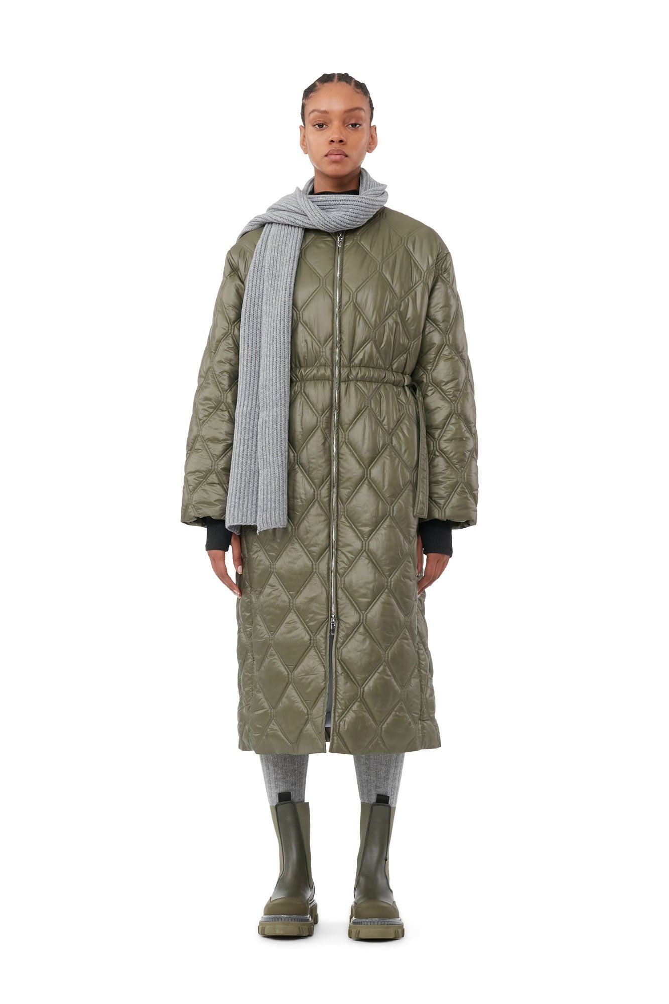 Shiny Quilt Long Coat | Kalamata