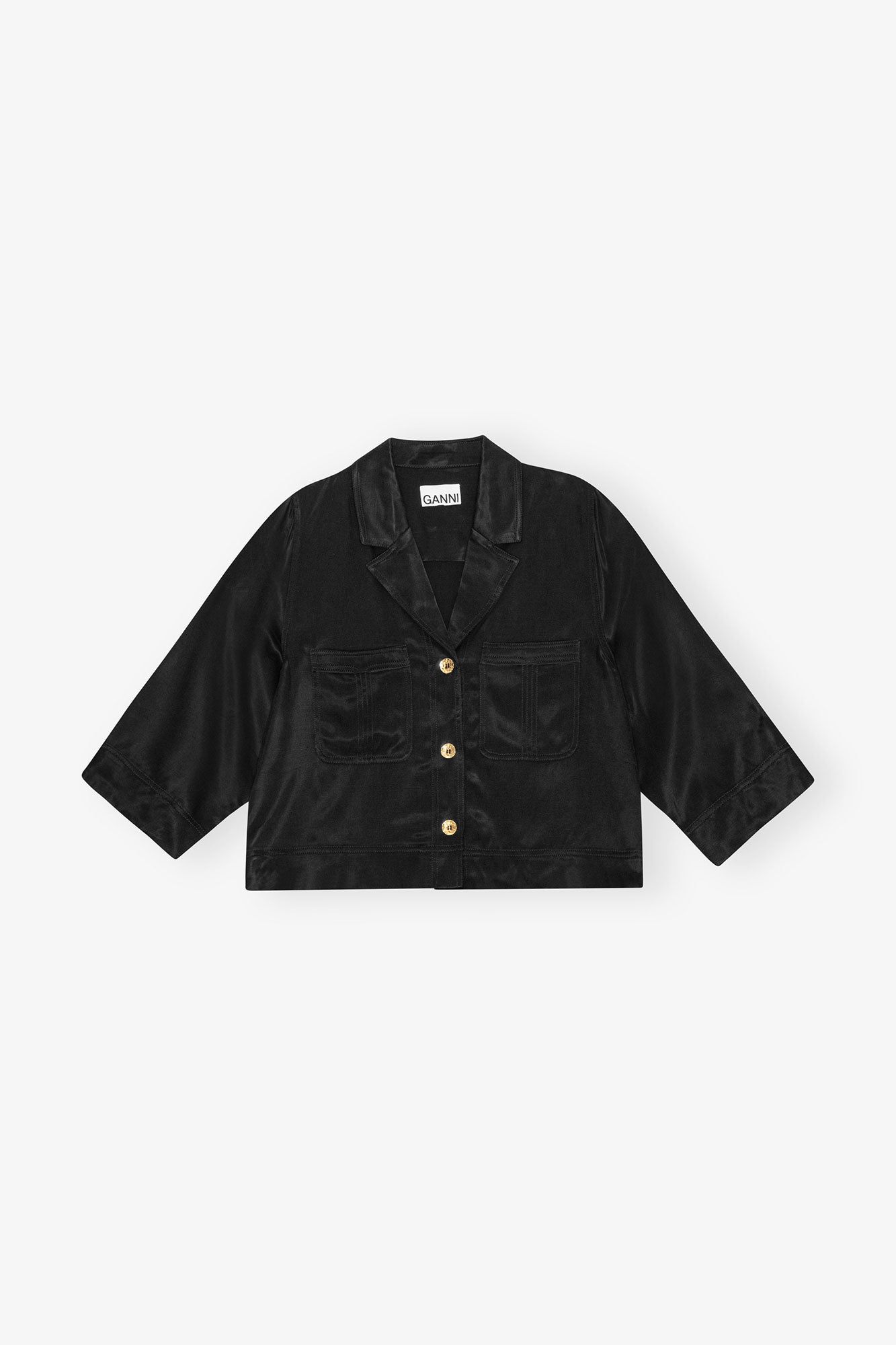 Washed Satin Crop Shirt | Black