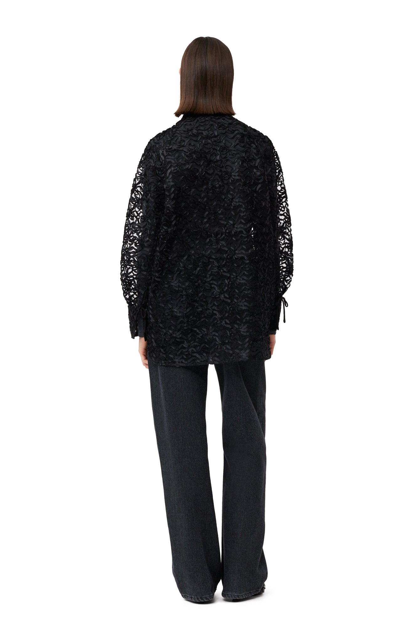 Ribbon Tulle Raglan Shirt | Black