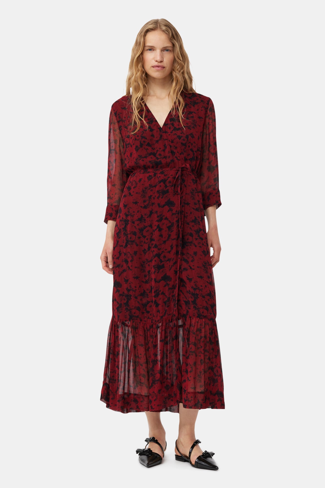 Printed Light Georgette Wrap Midi Dress | Syrah