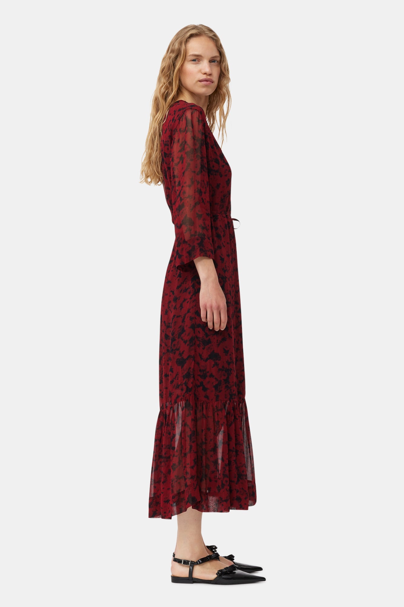 Printed Light Georgette Wrap Midi Dress | Syrah