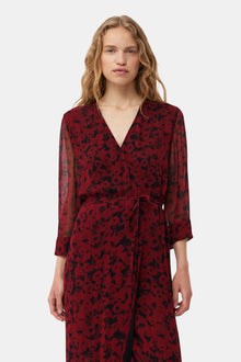 Printed Light Georgette Wrap Midi Dress | Syrah