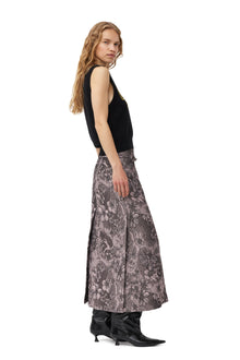 Rippled Jacquard Long Slit Skirt | Black Lotus