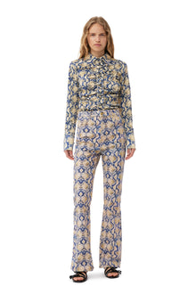 Snake Printed Crinkled Satin Fitted Shirt | Safari