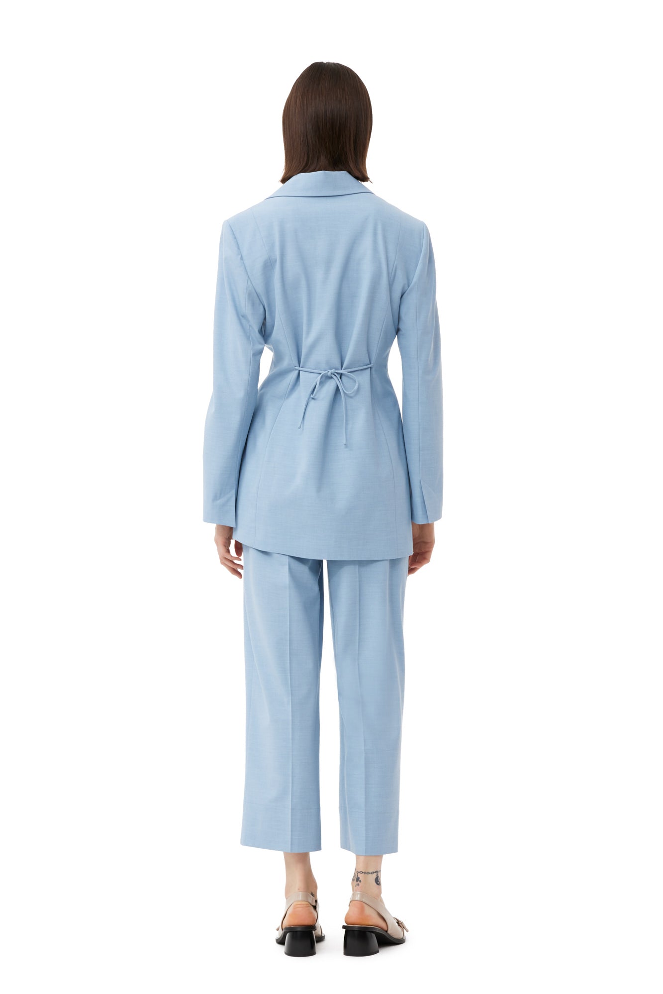 Drapey Melange Tiestring Blazer | Powder Blue