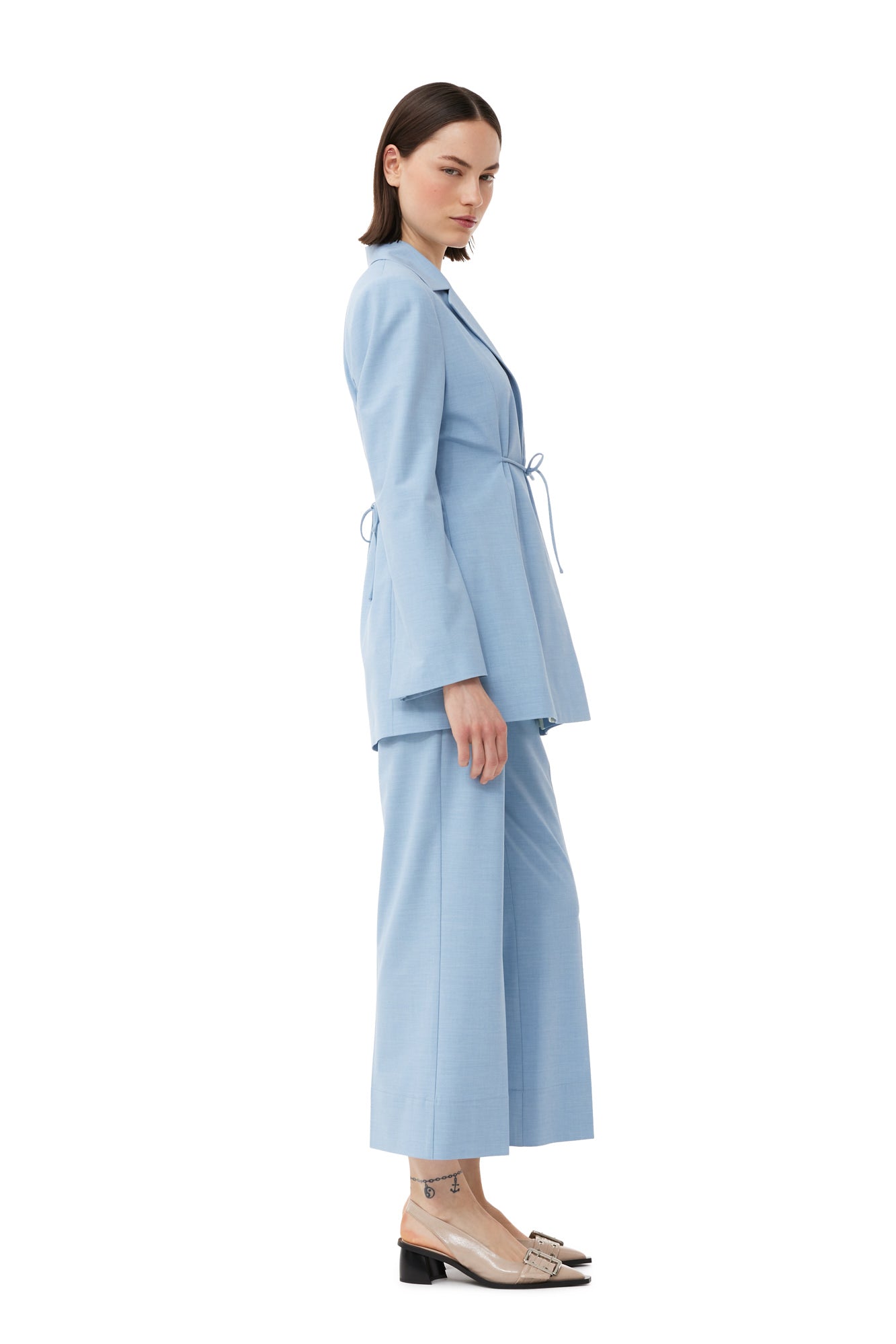 Drapey Melange Tiestring Blazer | Powder Blue