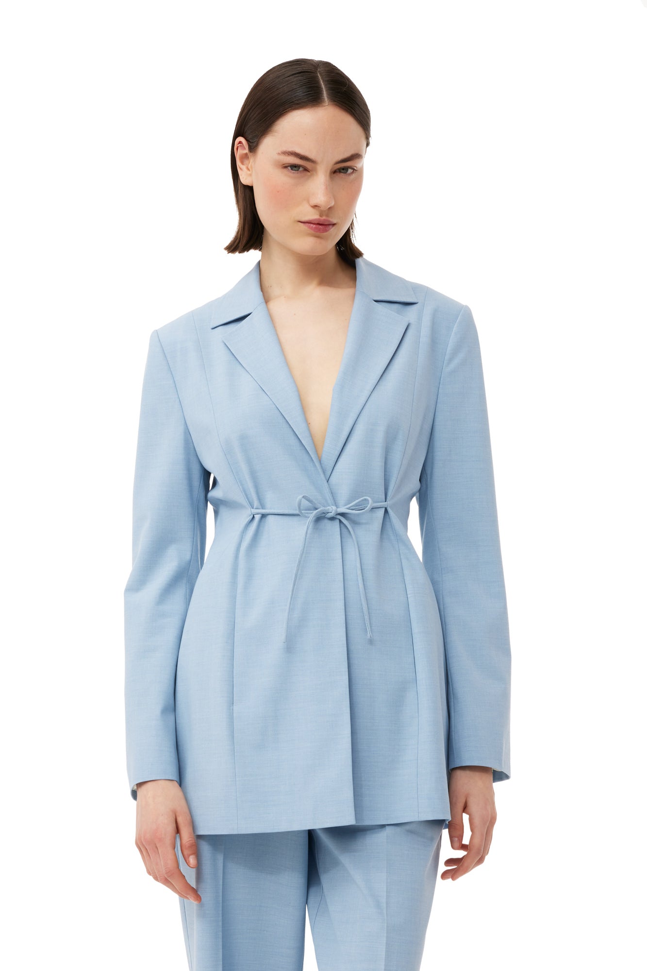 Drapey Melange Tiestring Blazer | Powder Blue