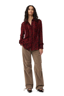 Printed Light Georgette Ruffle Shirt | Syrah