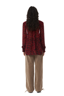 Printed Light Georgette Ruffle Shirt | Syrah